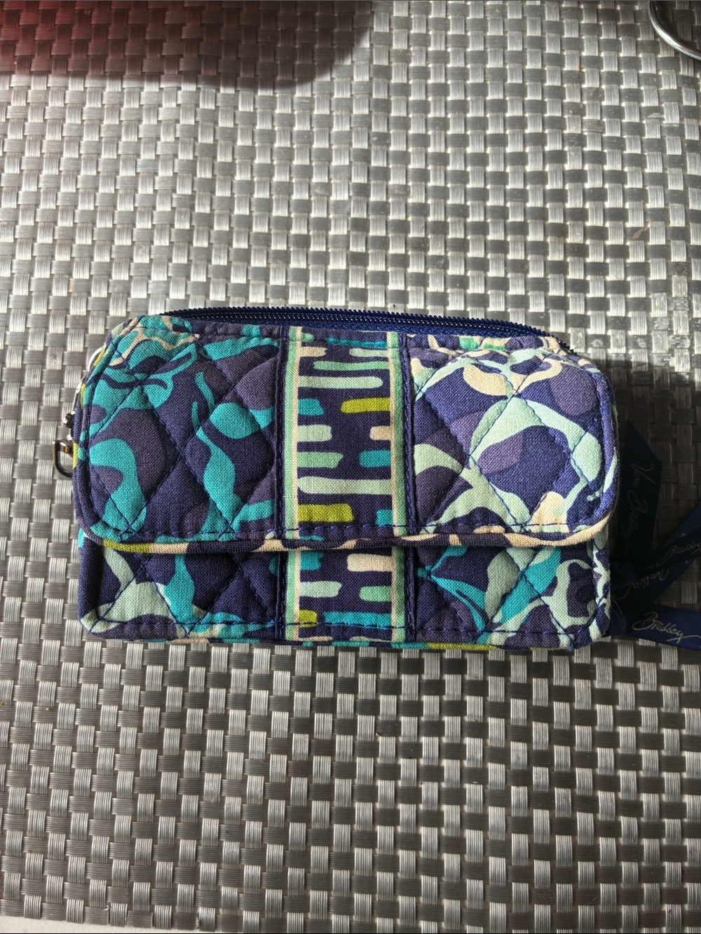 Vera Bradley Quilted Wristlet in Navy, Teal, Lime and Cream